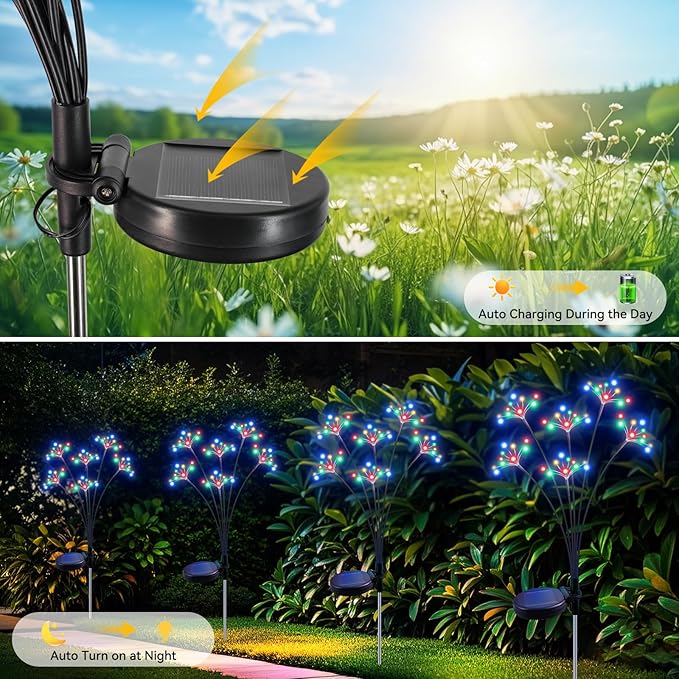 Solar Garden Lights 2 Pack Waterproof Solar Swaying Starburst Light Outdoor Lights for Yard Patio Walkway Pathway Party Wedding Christmas Decorative, Multicolor Yaafen