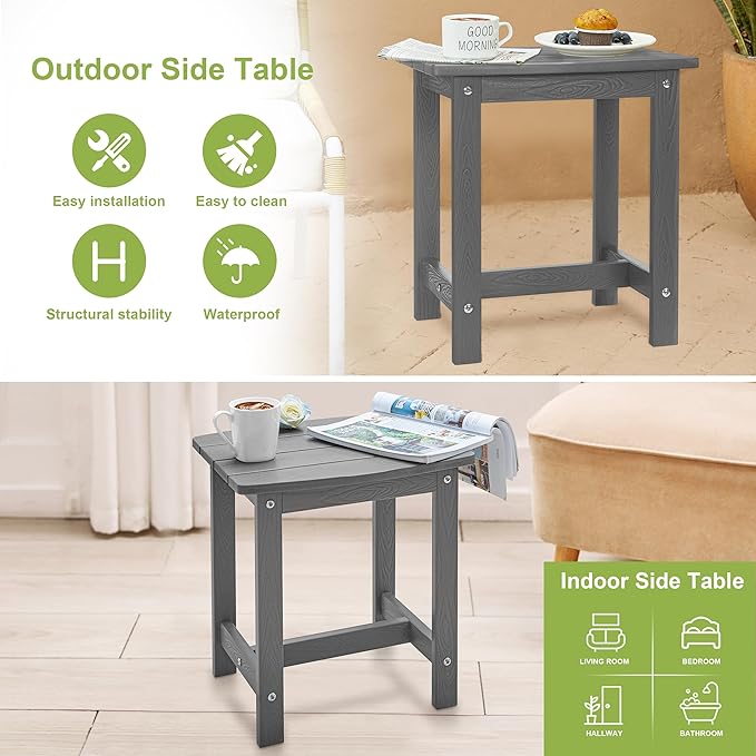 Y&M Outdoor Side Table, HIPS Adirondack Small Single Table, Waterproof Square Outside Table, Balcony Modern End Tables for Patio, Pool, Beach, Porch, Deck, Indoor or Outdoor Use (Dark Grey, 2 Pack) YM