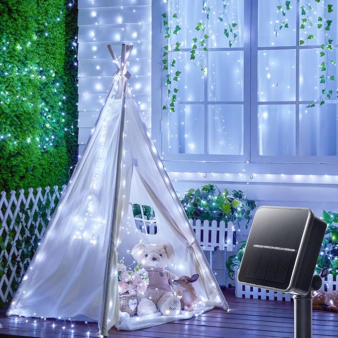 Minetom Solar String Lights for Outside, 33Ft 100 LED Outdoor Solar Fairy Lights, 8 Modes Balcony Lights for Tree Patio Christmas Party Wedding Decor (Pure White) Minetom