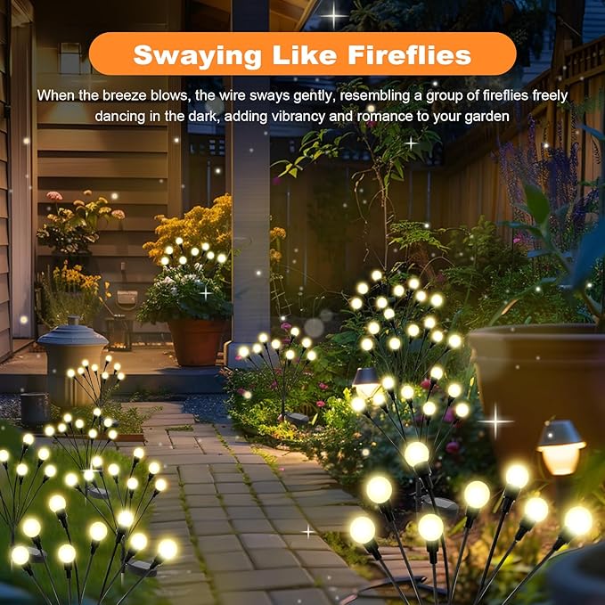 ALSO GO Solar Lights Outdoor, 6 Pack 48 LEDs Firefly Lights, Waterproof Solar Garden Light for Yard Patio Pathway Outdoor Decoration, Gardening Gifts for Women Christmas Decor ALSOGO