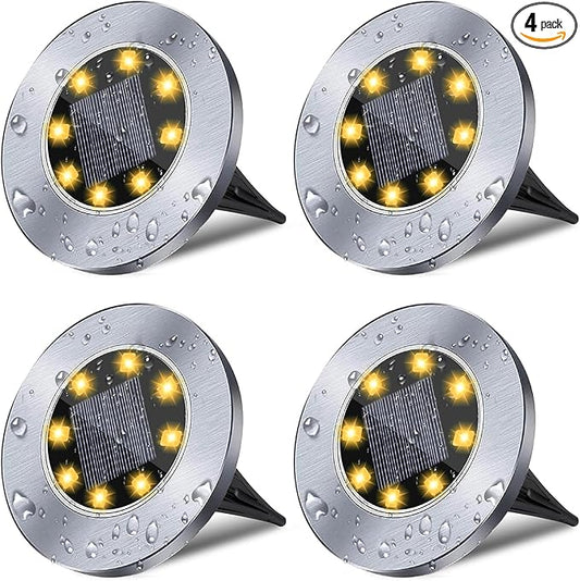 Solar Ground Lights, Waterproof Solar Garden Lights, Upgraded Outdoor Garden Waterproof Bright in-Ground Lights, Landscape Lights for Pathway,Yard,Deck,Lawn,Patio,Walkway (4 Pack Warm Light) Rayolon