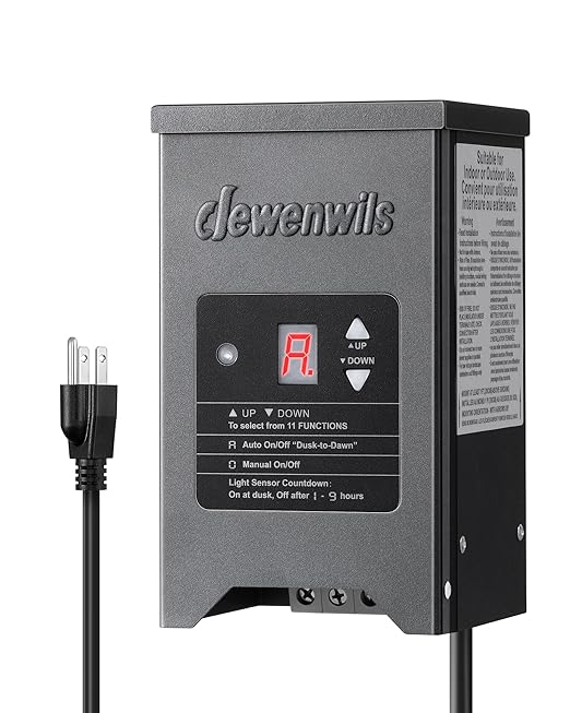 DEWENWILS 200W Weatherproof Low Voltage Landscape Lighting Transformer, 120V to 12/15V AC, Metal Low Voltage Landscape Transformer with Photocell & Timer, Multi Zone Landscape Lighting Transformer DEWENWILS