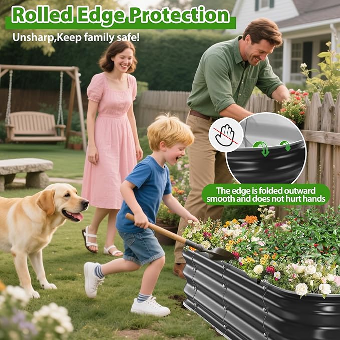 Galvanized Raised Garden Bed for Gardening, 4x4x1ft Large Square Metal Planter Boxes Outdoor for Vegetable,Flower,Herb,Modular Above Ground Growing Container,Black, Easy Assembly Rootora