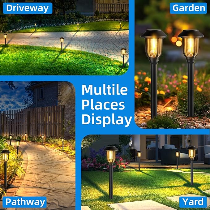 12 Pack Solar Pathway Lights Outdoor, Dusk to Dawn Solar Lights Outdoor Waterproof,Solar Garden Lights Solar Powered, Landscape Lighting for Yard Walkway Driveway Path Warm White ILANCK