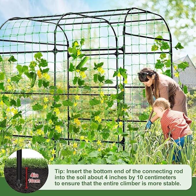 Lalahoni Large Garden Trellis Arch for Climbing Plants Outdoor, 7.8 feet Tall Metal Walkway Arbor Plant Support Vine Flower Vegetables Cucumber Trellis for Raised Bed, with Netting, Lightweight Thereasonyoulovegardening