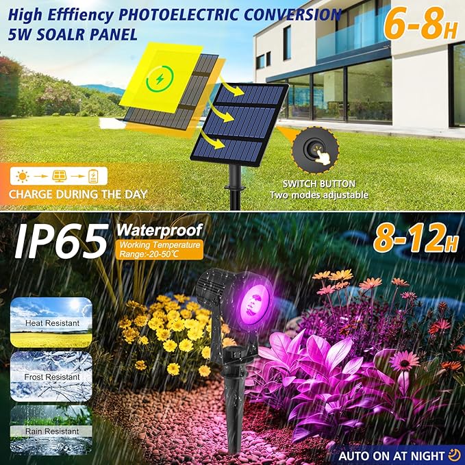 T-SUNUS RGB Solar Spot Lights Christmas Outdoor 6-in-1, Color Changing Landscape Spotlights Pond Lighting Waterproof IP65 9.8ft Cable for Tree Patio Pathway Yard Garden Wall Flag Halloween Holiday T-SUNUSLighting