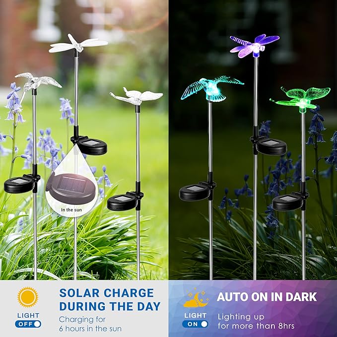 SOLPEX Solar Garden Lights, 6 Pack Solar Butterfly Lights Outdoor Decorations, Multi-Color Changing LED Light Stakes, Yard for Garden, Patio & Lawn, Bird Solpex
