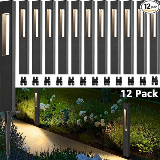 SUNVIE LED Low Voltage Landscape Lights 3W Pathway Lights Low Voltage 12-24V Landscape Path Lights 3000K CRI 90+ Aluminum Waterproof Pathway Lighting for Walkway Garden Yard ETL Listed Cord, 12 Pack SUNVIE