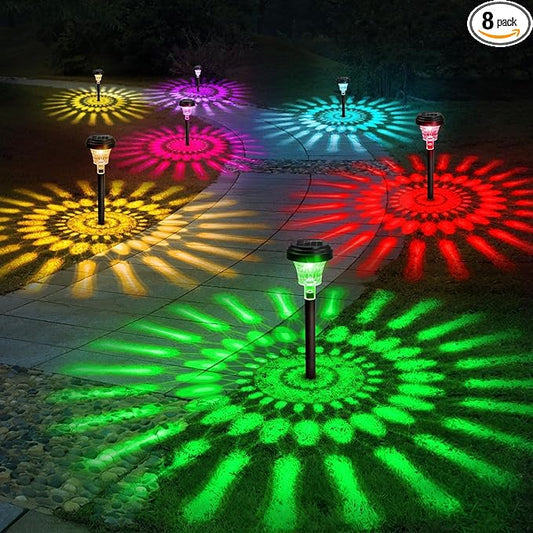 ROOR Solar Pathway Lights 8 Pack, Outdoor Solar Yard Lights, RGB Color Changing+Warm White, IP67 Waterproof for Garden Path Backyard Christmas Lawn Landscape Decorative ROOR