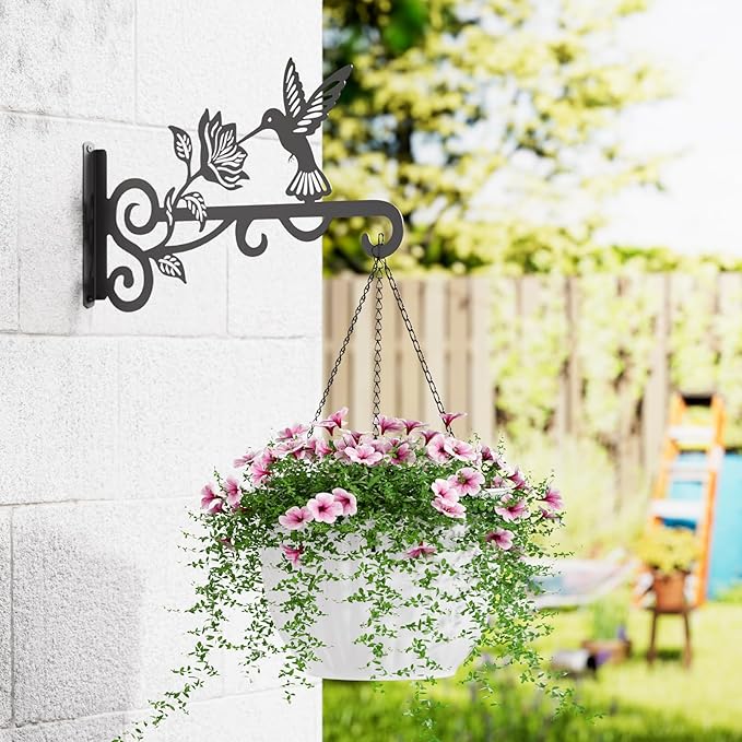 2-Pack Aesthetic Plant Hangers Outdoor – 10 Inch Metal Hanging Plant Bracket with Beautiful Hummingbird Pattern – Anti Rust Plant Hooks for Hanging Plants, Bird Feeder, Windchime, Lantern Rootora