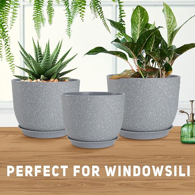 Plant Pots 10/9/8/7.5/7 inch Flower Pots with Multi Mesh Drainage Holes, Planters for Indoor Outdoor Garden Plants and Flowers. (Gray) AFamilyofGardenLovers
