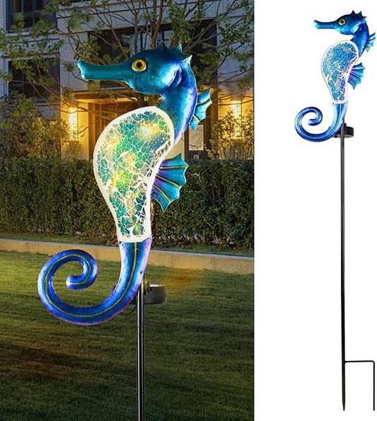 Yiosax-Solar Outdoor Lights Decorative-Yard Outdoor Decor-Garden Stakes Seahorse Decorations Waterproof 7 LED Light Decor Ocean Beach Theme for Lawn Path Yard Decoration Gift Idea Mom Women Yiosax