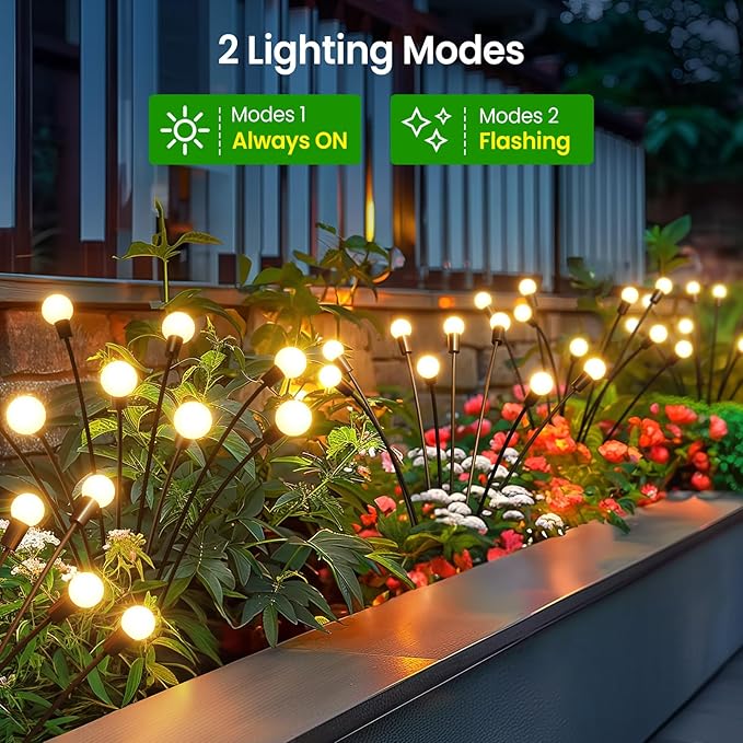 LETMY Solar Lights Outdoor, 4 Pack 32 LED Swaying Solar Garden Lights, Firefly Light for Outdoor Decorations, Garden Decor with Big Bulb & Larger Panel, Unique Gifts for Women, Gifts for Grandma Letmy