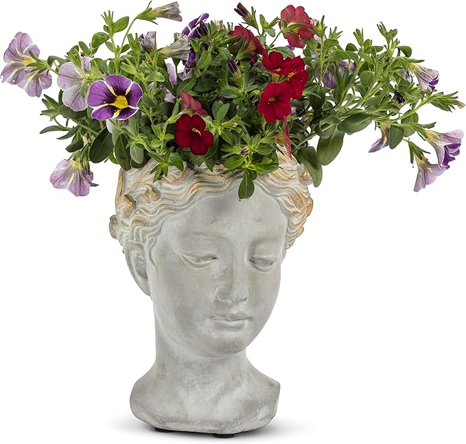 Abbott Collection Aphrodite Head Planter – Extra Small Indoor and Outdoor Planter Pots - Whimsical Woman Statue Head Planter for Flowers and Succulents (Grey/Gold, 6.5" Tall, 2.75" Opening) AbbottCollection