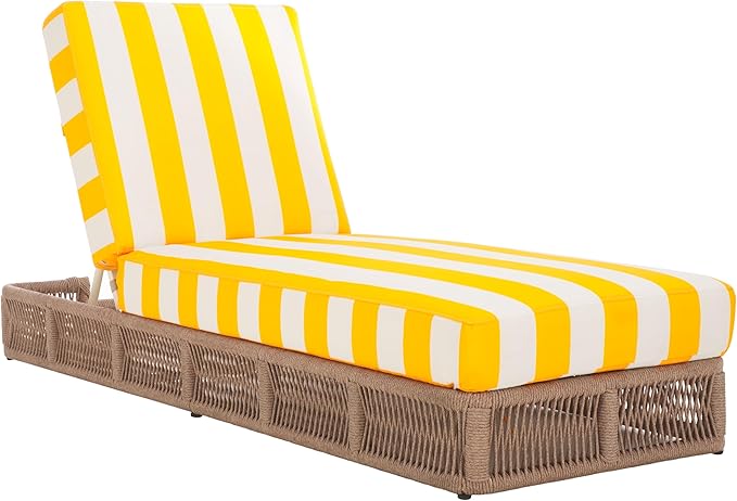 SAFAVIEH Outdoor Collection Gillian Heather Tan & Yellow Stripe Chaise Lounge Chair (Fully Assembled) SAFAVIEH