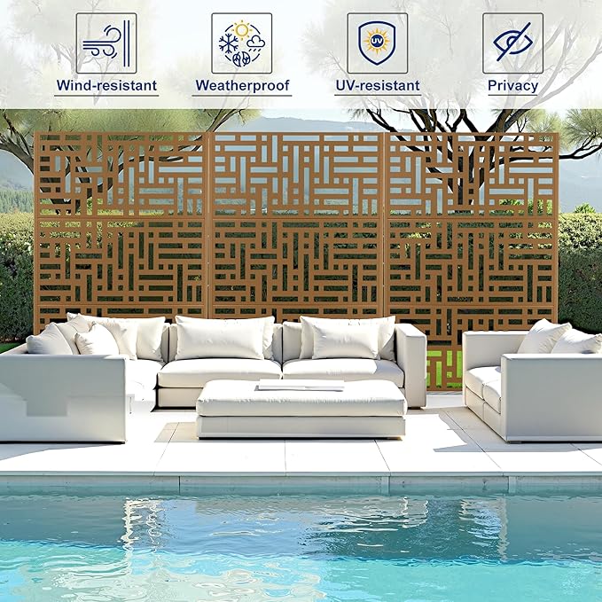 Outdoor Privacy Screen,72" H×47" W Metal Privacy Screen, Freestanding Privacy Fence Panels for Patio FENCY