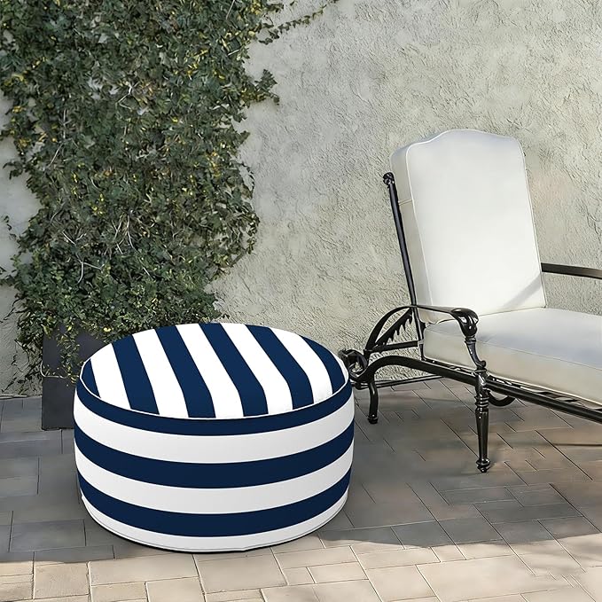 LVTXIII Indoor/Outdoor Extra Large Inflatable Ottoman Pouf D31 x H14 Inch, Round Footstool with Handle, Weather-Resistant Portable Furniture for Patio, Camping, Beach, Cabana Navy LVTXIII