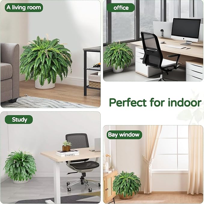128 Leaves Fake Ferns, Large Artificial Boston Fern, Faux Fern Plants for Home, Office, Garden Indoor Outdoor Decoration(49 inch,1pack) FAJUNZH