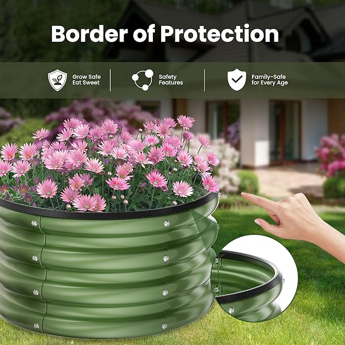 ZXZYHFTY Round Galvanized Raised Garden Bed kit,Green Outdoor Garden Raised Planter Box, Round Large Metal Raised Garden Beds for Vegetable 2 * 2 * 1ft 1 Pack ZXZYHFTY