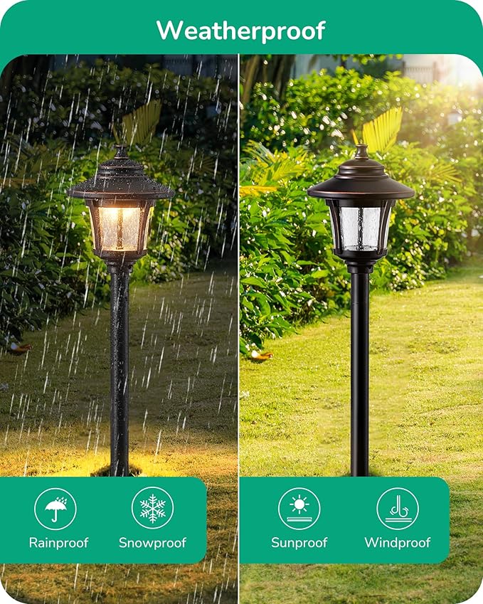 EDISHINE Low Voltage Landscape Lights, 12V 3W 120LM 3000K Seed Glass Outdoor Landscape Path Lights with Connectors, ORB Waterproof Electric LED Pathway Light Wired for Walkway Garden Yard, 6 Pack EDISHINE