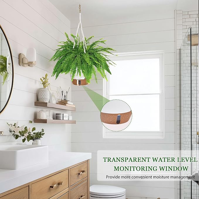 10 Inch Hanging Planters for Indoor Plants, 2 Pack Self Watering Hanging Baskets Flower Pots with Drainage Hole, Visual Reservoir & 2 Kinds of Plant Hanger for Outdoor Garden Home Decor (White) Fielda