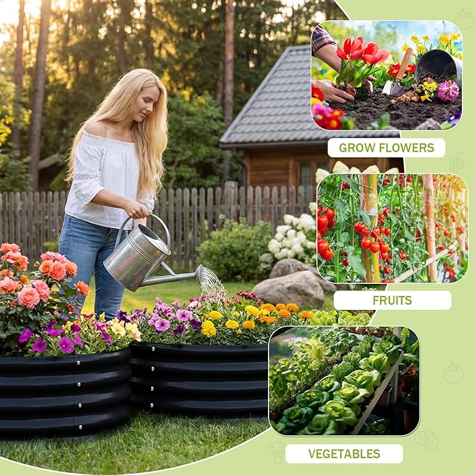 AHEONLAR 3 Pack 2x2x1 ft Round Galvanized Raised Garden Bed Kit Round Metal Flower Box Large Planter Raised Beds Outdoor Garden for Planting,Fruit,Herb Black AHEONLAR