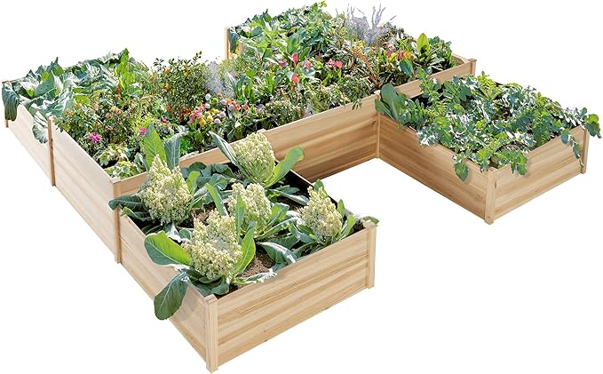 AMERLIFE Raised Garden Bed – 12x12x2 ft H-Shaped Wooden Planter Box, 180 Cu. Ft Capacity, Double-Layer Design for Outdoor Patio, Yard, and Garden Use AMERLIFE