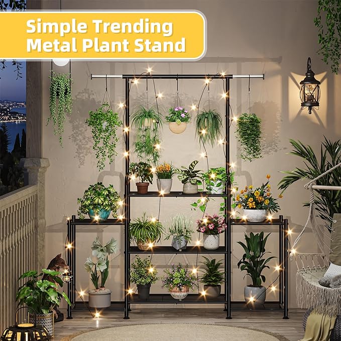 Simple Trending Plant Stand Indoor Outdoor, Metal 3 Tier Tall Hanging Plant Shelf for Multiple Flower Planter Large Heavy Duty Ladder Plant Holder for Garden, Black SimpleTrending