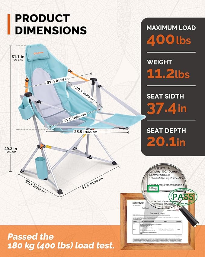 KingCamp Hammock Chair with Footrest – Heavy Duty Swinging Rocking Camping Chairs for Adults up to 400lbs, Folding Portable Oversized Rocker with Cup Holder & Pillow for Outdoor Beach Lawn RV Sports KingCamp