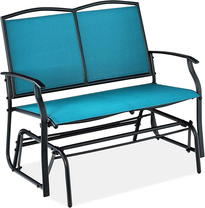 Best Choice Products 2-Person Outdoor Patio Swing Glider Steel Bench Loveseat Rocker for Deck, Porch w/Textilene Fabric, Steel Frame - Peacock Blue/Black BestChoiceProducts