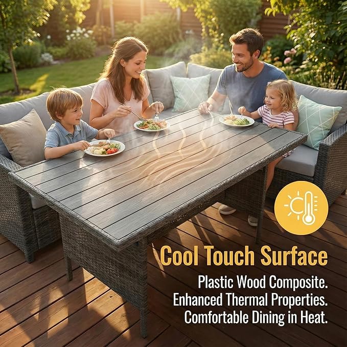 Wisteria Lane 7 Piece Patio Furniture Set, Wicker Patio Sectional with Wide Armrest, All Weather Outdoor Dining Set, Outdoor Furniture Patio Conversation Set with Ottoman, Ash Gray WisteriaLane