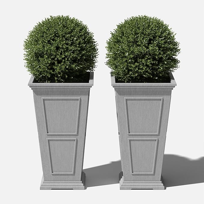 Veradek Brixton Series Tall Planter - Large Outdoor Planter for Front Porch/Patio | Crack-Resistant Plastic for All-Weather Use | Classic Estate Design for Tall Plants, Flowers, Trees VeradekOutdoor