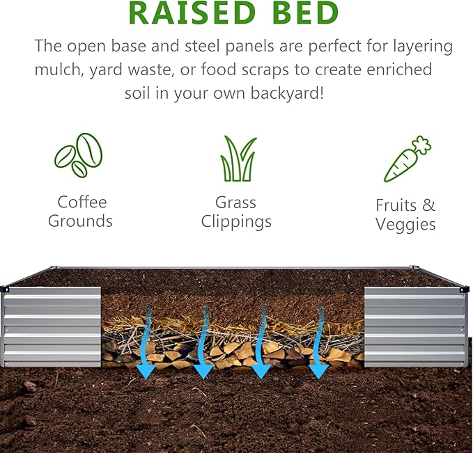 2PCS 10x3x1ft Galvanized Raised Garden Bed Kit,Metal Planter Box for Vegetables,Flowers,Herbs Durable Rust-Resistant Patio Gardening Beds,Silver Henshwon