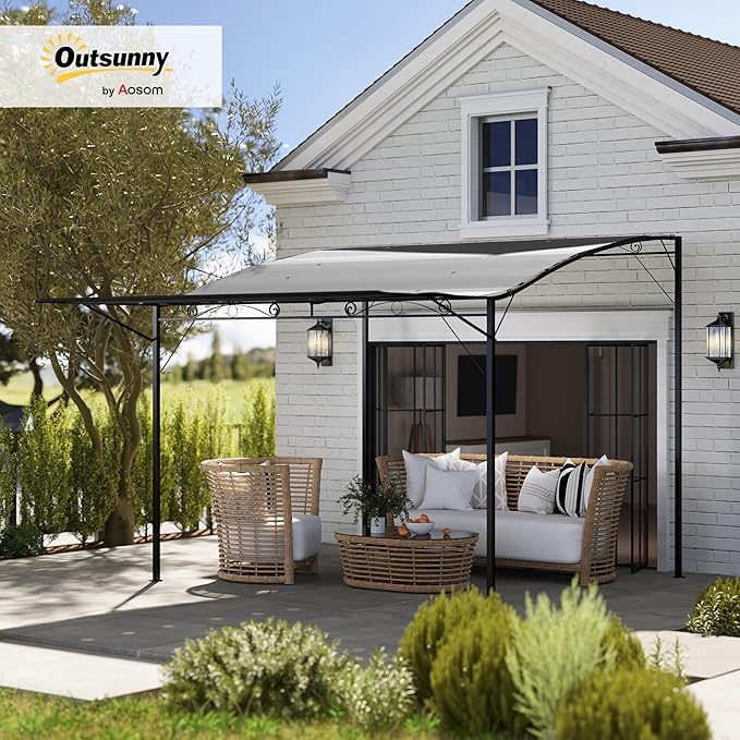 Outsunny 10' x 8' Outdoor Pergola and Patio Gazebo, Extendable Side Awning, Sun Shade Shelter for Garden, Camper, Deck, Doors and Windows, Dark Gray Outsunny