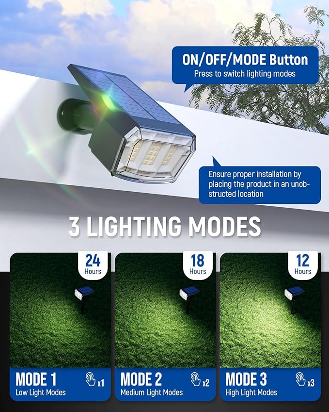 Solar Spot Lights Outdoor 63 LED 3 Lighting,Waterproof IP65 Modes Spotlights for Outside House Yard Garden Landscape Lights 4 Pack (Natural Light) AUDERWIN
