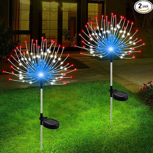 Solar Garden Lights Outdoor Waterproof, 2 Pack 120 LED Solar Firework Lights Decorative Garden Décor Outside for Flowerbed Pathway Party Christmas Decoration, Multicolor Slyuexu