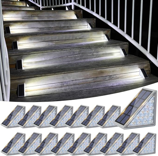 VOLISUN Solar Stair Lights 16 Pack, Solar Step Lights Waterproof IP67, Outdoor Step Light with 13 LEDs, Outdoor Lighting Decor for Yard Stair, Patio, Front Step, Front Porch and Deck(Cool White) VOLISUN