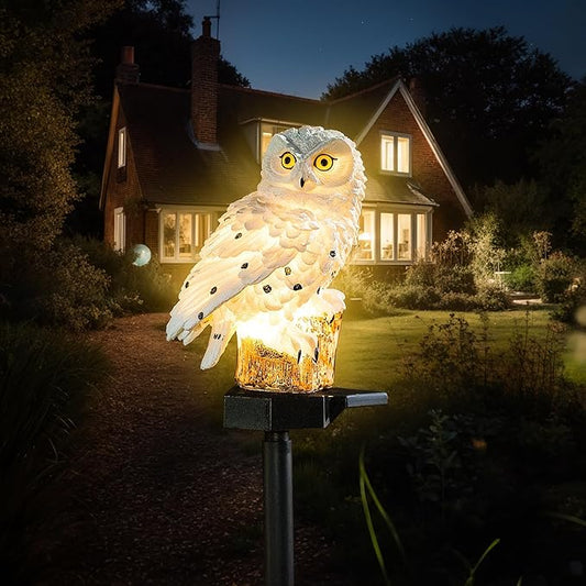 Garden Solar Light Outdoor Decor, Solar LED Light with Stake, Waterproof for Walkway Courtyard Party Decoration, White and Black Owl XURLEQ