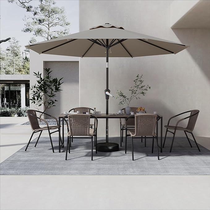 AreShark 9 FT Patio Umbrella for Outdoor, Outdoor Umbrella with Push Button Tilt and Crank, Outdoor Patio Umbrellas with 8 Sturdy Ribs for Market, Garden, Deck, Backyard, Pool (Mist Gray) Rootora