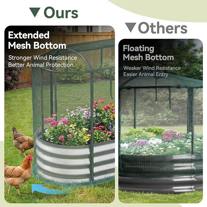 Raised Garden Bed with Self-Watering System, 8x3x1 ft Elevated Planter Boxes Outdoor with Mesh Cover, Oval Galvanized Raised Beds for Gardening,Vegetables,Flowers, Backyard, Patio Lineware
