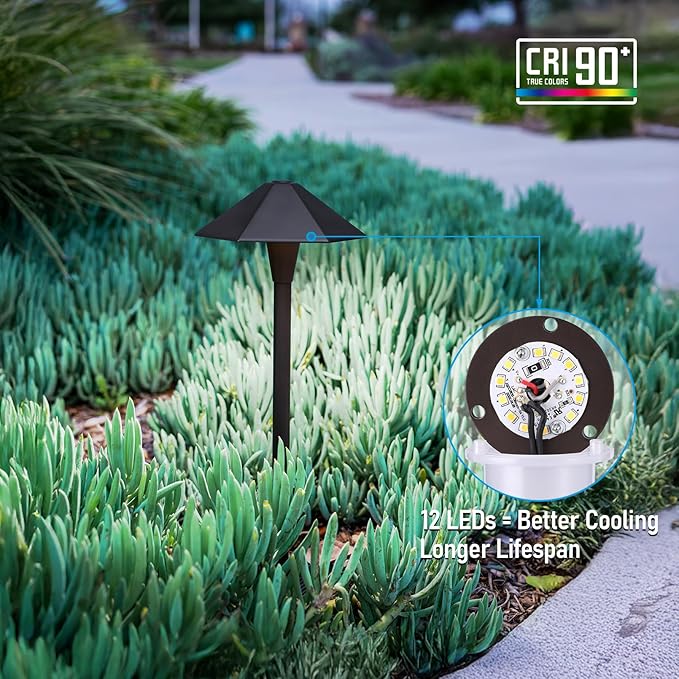LEONLITE 5CCT Low Voltage Pathway Lights, LED Landscape Path Lights, 1800/2700/3000/4000/5000K, Hexagon Head, 12-24V AC/DC, IP65 Outdoor Walkway Light, Oil Rubbed Bronze Aluminum, Pack of 6 LEONLITE
