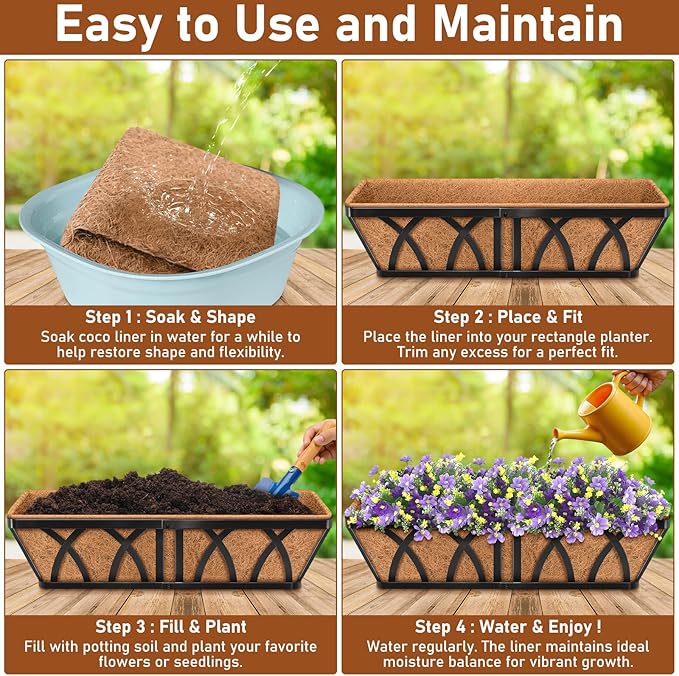 Riare 2 Pack 48 Inch Rectangle Coconut Liners for Planters, Natural Coconut Fiber Planter Liners, Window Box Liner Trough Coco Liner for Outdoor Flower, Garden Wall, Deck & Fence Planter Boxes Riare