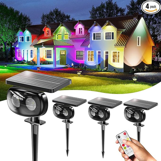 Solar Spot Lights Outdoor Waterproof IP68, RGB Colors Changing Solar Lights with 4 Lighting Modes, Solar Powered Lights Outdoor for Garden Yard Pathway Landscape (4Pack) Rootora