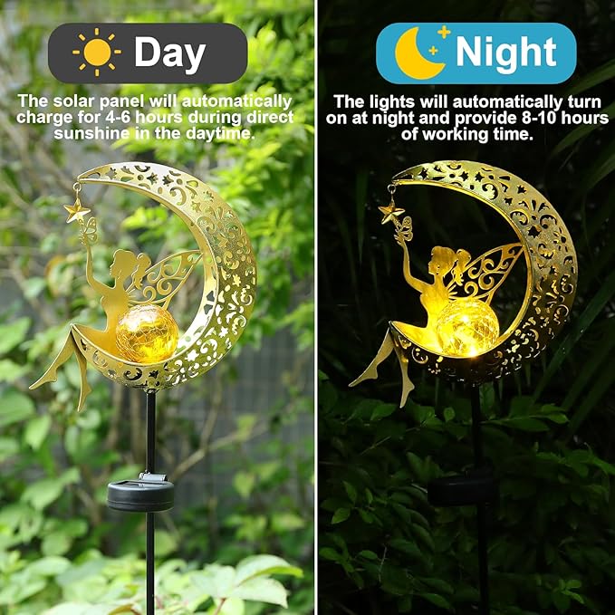 ZKLiLi Solar Lights Garden Decorations,Moon Fairy Light,Solar Statues Outdoor Decor,Warm LED Light for Pathway Lawn Patio Courtyard Gifts for Mom Grandma Women ZKLiLi