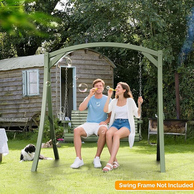 VINGLI Upgraded Patio Wooden Porch Swing for Courtyard & Garden, Heavy Duty 880 LBS Swing Chair Bench with Hanging Chains for Outdoors (Green, 4 FT) VINGLI