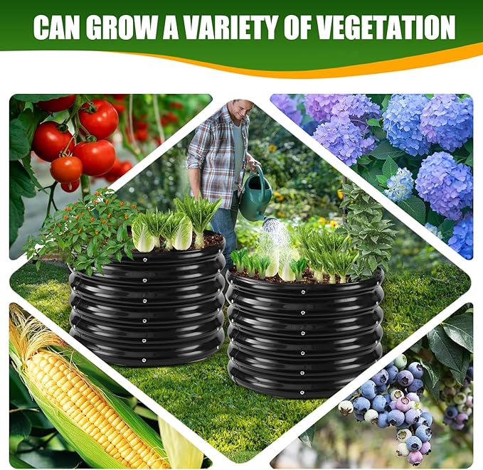 17" Tall Elevated Round Metal Rised Garden Bed- 2'x2' in Size and 0.8MM Thick Durable Planter Box for Vegetables Flowers Succulent at Patio/Garden Outdoor (Black, 2FT Diameter) TBMLC