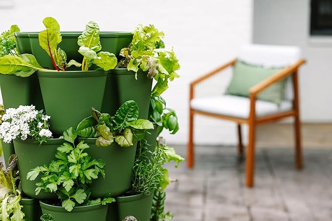 Greenstalk 7 Tier Leaf Vertical Planter for Growing a Variety of Strawberries, Vegetables, Herbs, & Flowers (Evergreen) GreenStalkVerticalGardens