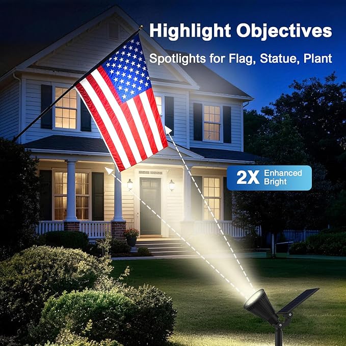 Solar Lights Outdoor Waterproof IP65,6500K Super Bright LED,2 Lighting Modes, Solar Powered Yard Garden Solar Spot Lights for Flag Landscape Auto On/Off-8 Pack JEJOT