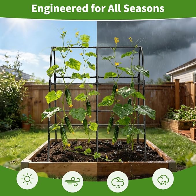Cucumber Trellis for Raised Bed,U-Shape Garden Trellis for Climbing Plants Outdoor, Metal Arch Vegetables Trellis, Plant Support for Vine (Black, 31.5" Lx21.6 Wx47.2 H-Small) MQHUAYU