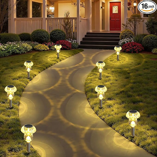Solar Lights Outdoor, 16 Pack Mushroom Lights Outside Waterproof, Solar Powered LED Lighting for Garden, Yard, Landscape, Path, Pathway, Lawn, Walkway, Driveway, Backyard Decor (Warm White) SolarOutdoorLights